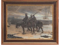 François joseph damien (1879-1973), knights travelling through the snow, pastel and charcoal 50 x 68 cm. (19.67 x 26.76 in.), frame: 64 x 81 cm. (25.19 x 31.89 in.) - afbeelding 2 van  6