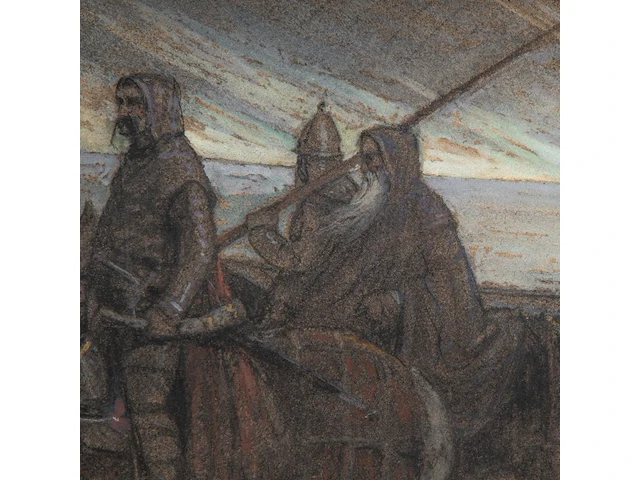 François joseph damien (1879-1973), knights travelling through the snow, pastel and charcoal 50 x 68 cm. (19.67 x 26.76 in.), frame: 64 x 81 cm. (25.19 x 31.89 in.) - afbeelding 6 van  6
