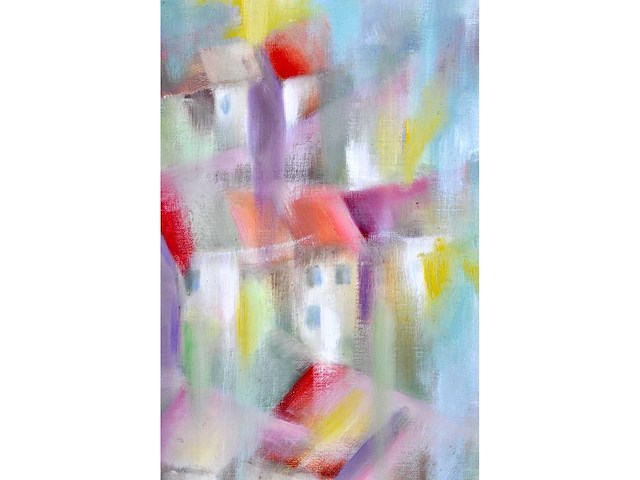 Françoise fabry - le village - olie op doek - 50x40 cm - afbeelding 5 van  6