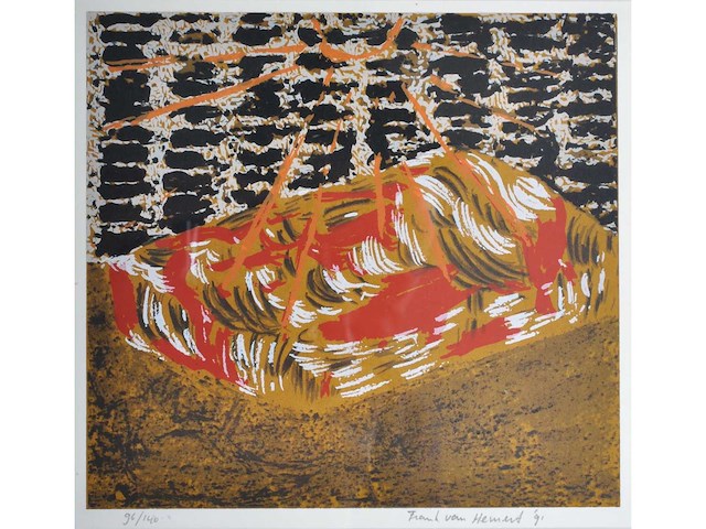 Frank van hemert - zeefdruk - gesigneerd - ingelijst - 38x37 cm - 1991 - afbeelding 1 van  2