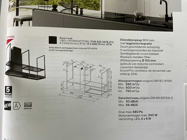 Franke mythos t-shelf eilanddampkap - afbeelding 2 van  10