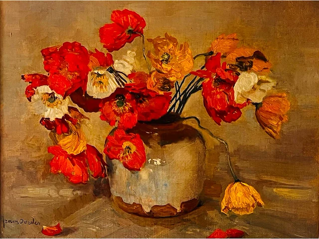 Frans david oerder - papavers in gemberpot - olie op doek - topwerk - afbeelding 1 van  11