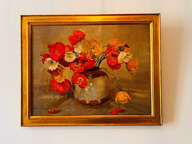 Frans david oerder - papavers in gemberpot - olie op doek - topwerk - afbeelding 4 van  11