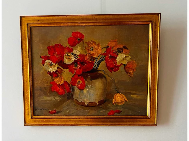 Frans david oerder - papavers in gemberpot - olie op doek - topwerk - afbeelding 5 van  11