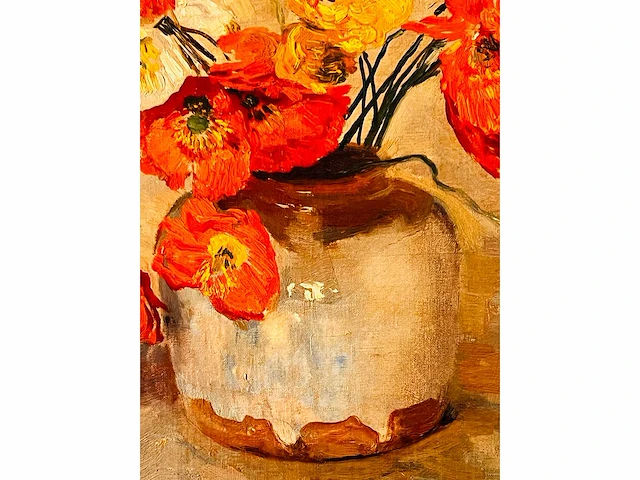 Frans david oerder - papavers in gemberpot - olie op doek - topwerk - afbeelding 9 van  11