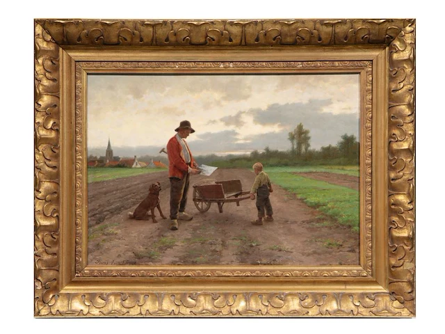 Frans pieter van kuyck (1852-1915), farmer with his son and dog, oil on canvas 50 x 70 cm. (19.67 x 27.55 in.), frame: 74 x 94 cm. (29.12 x 37.00 in.) - afbeelding 2 van  5