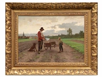 Frans pieter van kuyck (1852-1915), farmer with his son and dog, oil on canvas 50 x 70 cm. (19.67 x 27.55 in.), frame: 74 x 94 cm. (29.12 x 37.00 in.) - afbeelding 2 van  5