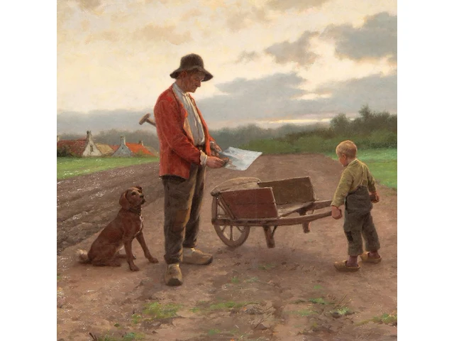 Frans pieter van kuyck (1852-1915), farmer with his son and dog, oil on canvas 50 x 70 cm. (19.67 x 27.55 in.), frame: 74 x 94 cm. (29.12 x 37.00 in.) - afbeelding 5 van  5