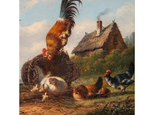Frans van severdonck (1809-1889), chickens and a rooster in a landscape, oil on panel 26 x 32 cm. (10.24 x 12.59 in.), frame: 56.5 x 50 cm. (22.23 x 19.67 in.) - afbeelding 5 van  5