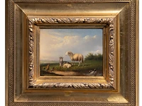Frans van severdonck (1809-1889), sheep, a goat and chickens in a landscape, oil on panel 18 x 24 cm. (7.08 x 9.44 in.), frame: 43.5 x 49 cm. (17.12 x 19.28 in.) - afbeelding 2 van  6