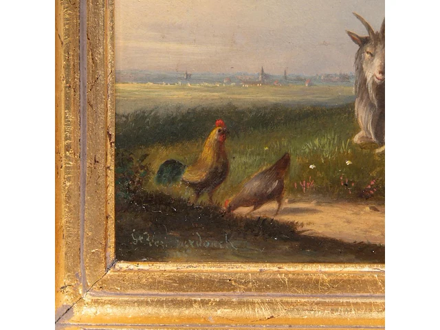 Frans van severdonck (1809-1889), sheep, a goat and chickens in a landscape, oil on panel 18 x 24 cm. (7.08 x 9.44 in.), frame: 43.5 x 49 cm. (17.12 x 19.28 in.) - afbeelding 4 van  6