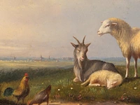 Frans van severdonck (1809-1889), sheep, a goat and chickens in a landscape, oil on panel 18 x 24 cm. (7.08 x 9.44 in.), frame: 43.5 x 49 cm. (17.12 x 19.28 in.) - afbeelding 5 van  6