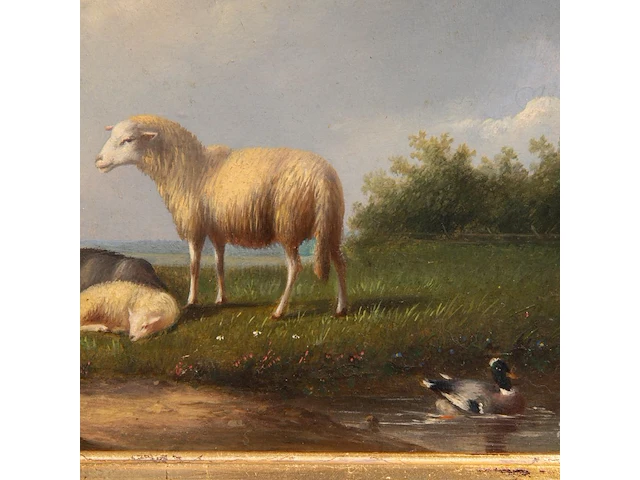 Frans van severdonck (1809-1889), sheep, a goat and chickens in a landscape, oil on panel 18 x 24 cm. (7.08 x 9.44 in.), frame: 43.5 x 49 cm. (17.12 x 19.28 in.) - afbeelding 6 van  6