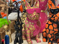 Franse bulldog met bril fuchsia/goud vlekken h120cm - afbeelding 1 van  1