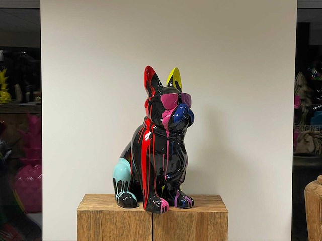 Franse bulldog zit met bril zwart trash - afbeelding 1 van  1