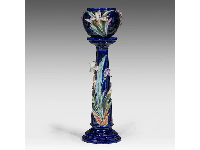 Frédéric thurner (1865-1925), polychrome decorated jardinière on stand, total h 111,5 cm 111.5 cm. (43.89 in.) - afbeelding 1 van  9
