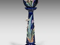 Frédéric thurner (1865-1925), polychrome decorated jardinière on stand, total h 111,5 cm 111.5 cm. (43.89 in.)