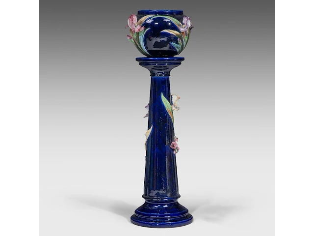 Frédéric thurner (1865-1925), polychrome decorated jardinière on stand, total h 111,5 cm 111.5 cm. (43.89 in.) - afbeelding 3 van  9