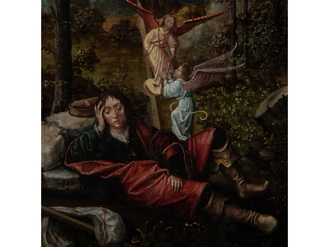 French or flemish school, the dream of jacob, 16thc, oil on oak 42 x 33.5 cm. (16.53 x 13.18 in.), frame: 62 x 52 cm. (24.41 x 20.46 in.) - afbeelding 5 van  5