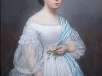 French school, portrait of a young woman, dated 1863, pastel on paper canvas 92 x 74 cm. (36.21 x 29.12 in.), frame: 112 x 94 cm. (44.09 x 37.00 in.)