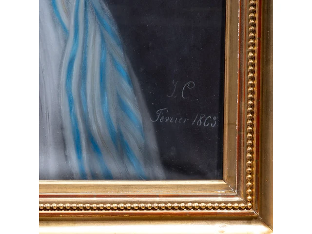 French school, portrait of a young woman, dated 1863, pastel on paper canvas 92 x 74 cm. (36.21 x 29.12 in.), frame: 112 x 94 cm. (44.09 x 37.00 in.) - afbeelding 4 van  6