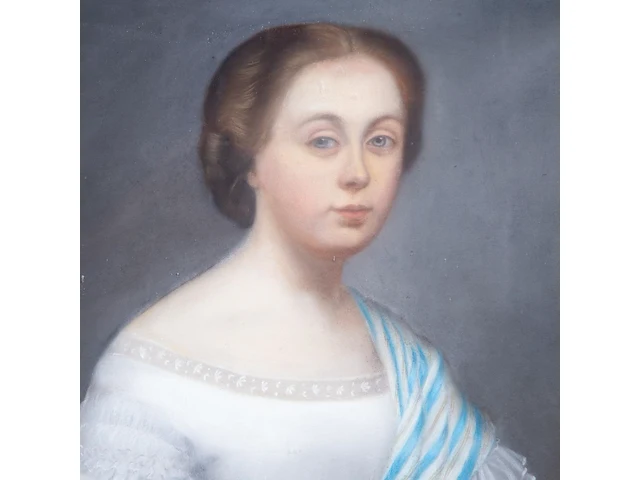 French school, portrait of a young woman, dated 1863, pastel on paper canvas 92 x 74 cm. (36.21 x 29.12 in.), frame: 112 x 94 cm. (44.09 x 37.00 in.) - afbeelding 5 van  6