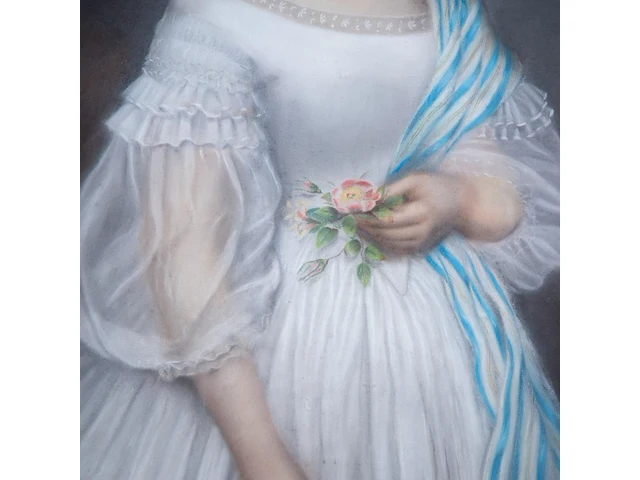 French school, portrait of a young woman, dated 1863, pastel on paper canvas 92 x 74 cm. (36.21 x 29.12 in.), frame: 112 x 94 cm. (44.09 x 37.00 in.) - afbeelding 6 van  6
