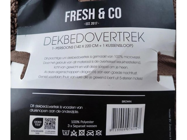 Fresh & co teddy dekbedovertrek & 1 kussensloop kleur : donkerbruin maat : 140x220 - afbeelding 2 van  2