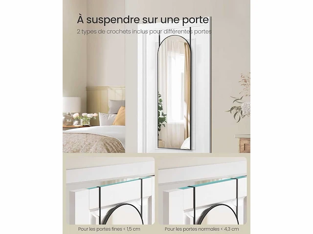 Full-face hangspiegel, gebogen, 120 x 40 cm, gehard glas - afbeelding 3 van  5