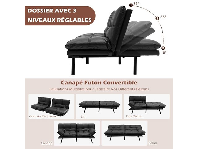Futon cabriolet-traagschuim slaapbank met rugleuning - afbeelding 7 van  8