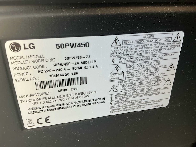 G 50pw450 50 inch plasma-tv (127 cm) – bouwjaar 2011 - afbeelding 2 van  6