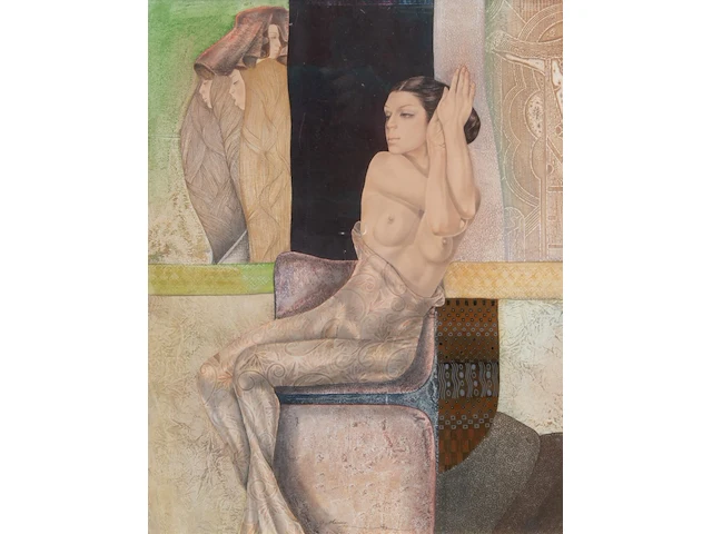Gabriel meiring (1946), 'contemplation', 1993, mixed media 60 x 50 cm. (23.62 x 19.67 in.), frame: 82 x 72 cm. (32.28 x 28.35 in.) - afbeelding 1 van  6