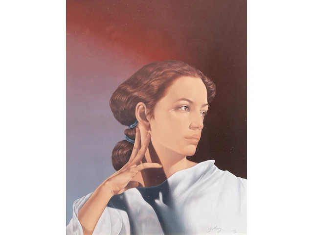Gabriel meiring (1946), portrait of a female beauty, 1997, mixed media 45 x 35 cm. (17.71 x 13.77 in.), frame: 76 x 66 cm. (29.92 x 25.98 in.) - afbeelding 1 van  4