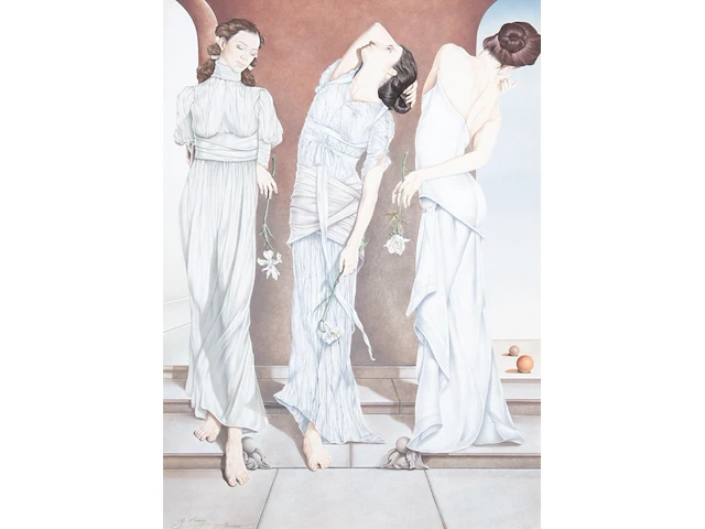 Gabriel meiring (1946), the three graces, 2000, mixed media 70 x 50 cm. (27.55 x 19.67 in.), frame: 96 x 76 cm. (37.79 x 29.92 in.) - afbeelding 1 van  7
