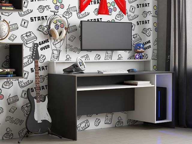 Gaming bureau beri 140 cm - wit/zwart - afbeelding 3 van  4