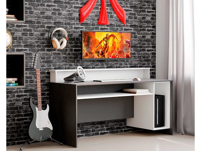 Gaming bureau beri 140 cm - wit/zwart - afbeelding 4 van  4