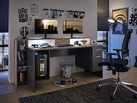 Gaming bureau tudi - inclusief verlichting in grijs/hout - afbeelding 4 van  7