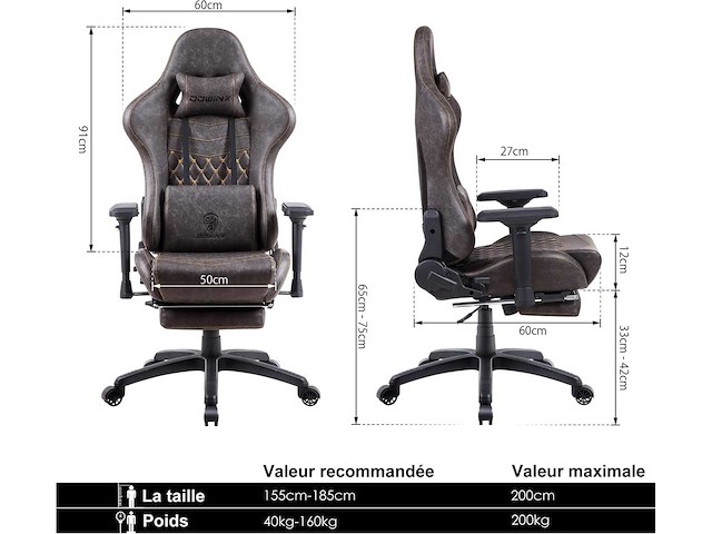 Gaming, bureaustoel, nepleer, bruin, 2d - afbeelding 3 van  6