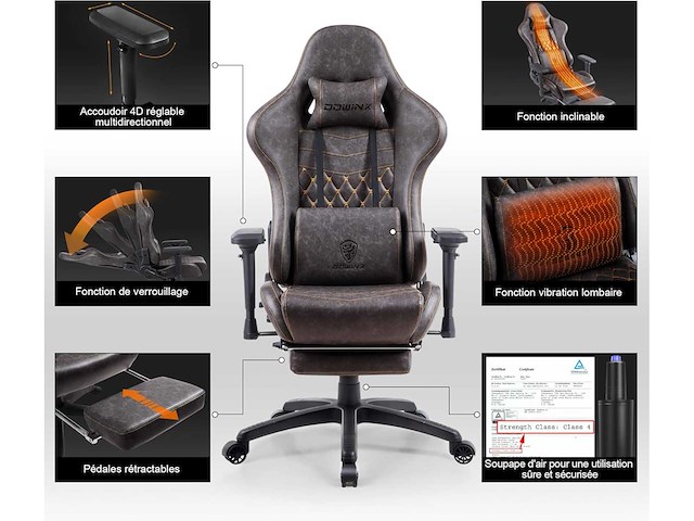 Gaming, bureaustoel, nepleer, bruin, 2d - afbeelding 5 van  6