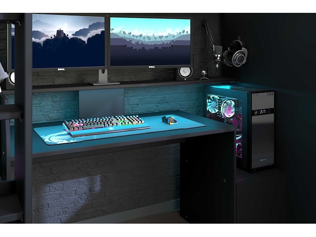 Gaming hoogslaper levelup 90x200cm met gamingbureau - zwart - afbeelding 1 van  7