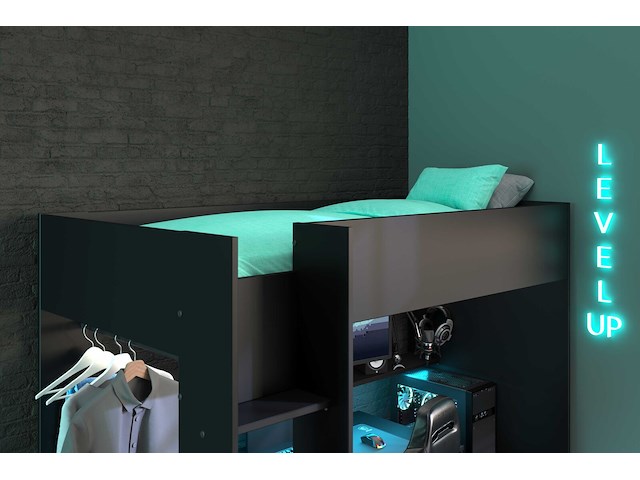 Gaming hoogslaper levelup 90x200cm met gamingbureau - zwart - afbeelding 3 van  7