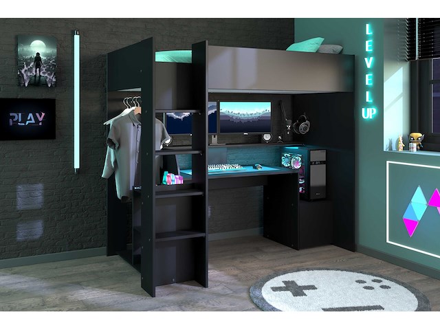 Gaming hoogslaper levelup 90x200cm met gamingbureau - zwart - afbeelding 5 van  7