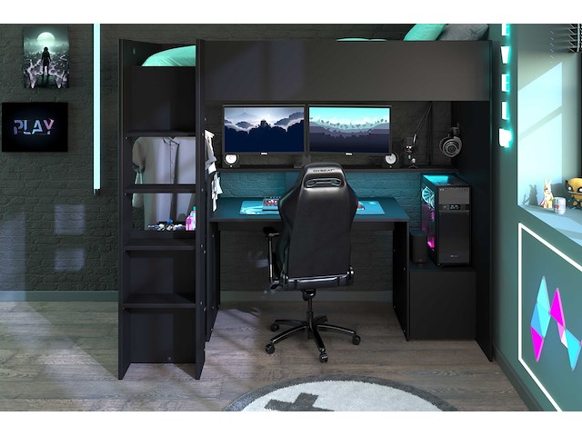 Gaming hoogslaper levelup 90x200cm met gamingbureau - zwart - afbeelding 4 van  7