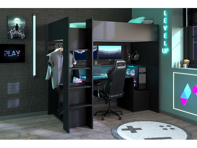 Gaming hoogslaper levelup 90x200cm met gamingbureau - zwart - afbeelding 6 van  7