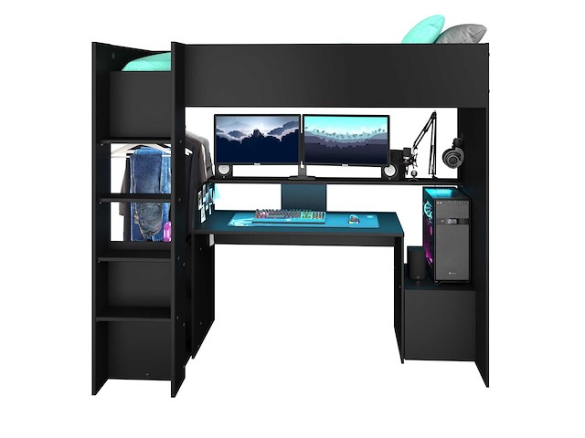Gaming hoogslaper levelup 90x200cm met gamingbureau - zwart - afbeelding 7 van  7