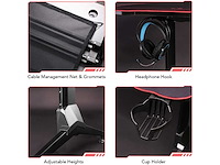 Gamingbureau 160x73cm gamerbureau met volledige muismat, bekerhouder, headsethaak en snoerbeheer, zwart - afbeelding 5 van  8