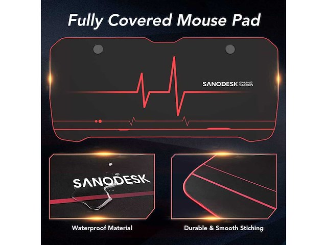 Gamingbureau 160x73cm gamerbureau met volledige muismat, bekerhouder, headsethaak en snoerbeheer, zwart - afbeelding 7 van  8