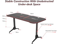 Gamingbureau 160x73cm gamerbureau met volledige muismat, bekerhouder, headsethaak en snoerbeheer, zwart - afbeelding 4 van  8