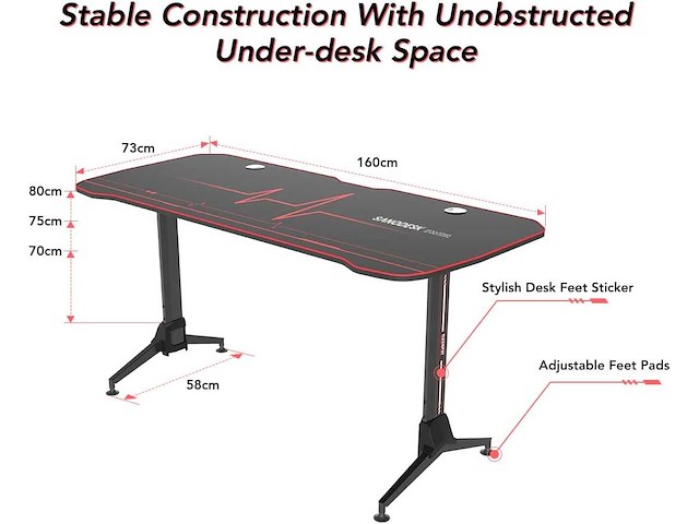 Gamingbureau 160x73cm gamerbureau met volledige muismat, bekerhouder, headsethaak en snoerbeheer, zwart - afbeelding 4 van  7