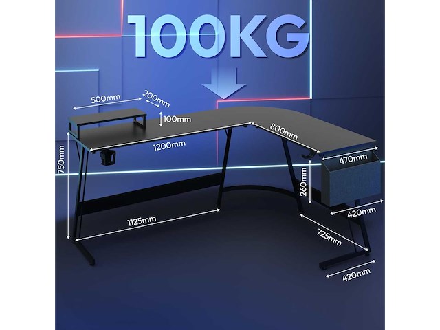 Gamingbureau 167 x 127 cm l-vormig hoekbureau - afbeelding 6 van  11